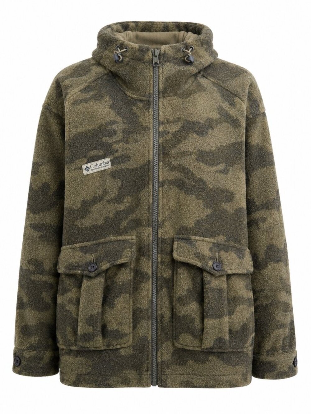 Columbia Mens Jacket & Pants Set Camo Full-Zip Sherpa Jacket With Hood & Button